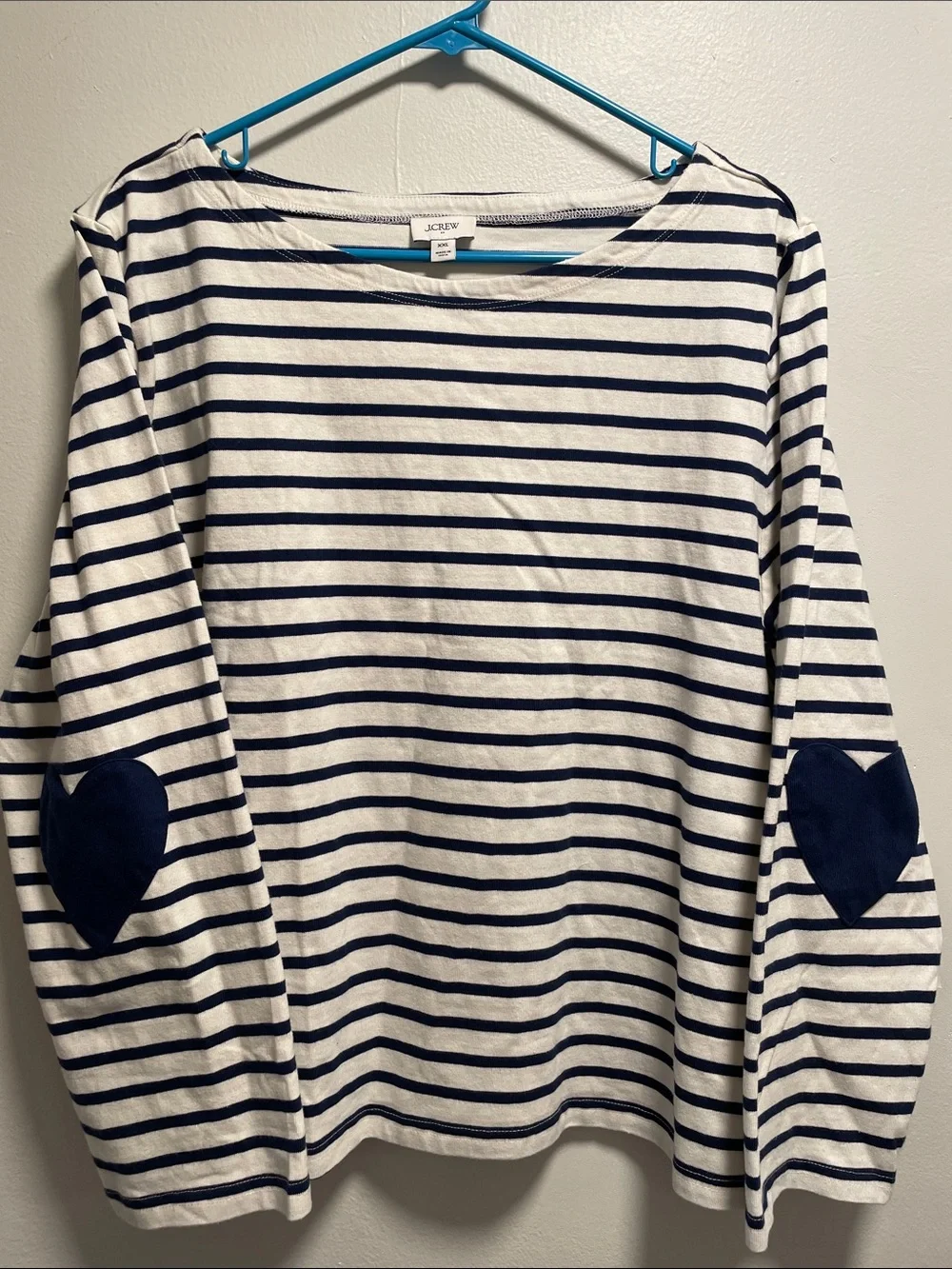J.Crew - Heart on my sleeve long sleeve white and blue striped top
